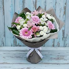 Букет цветов из:  Герберы, Альстромерии и Хризантемы в ЗАТО Сибирском
