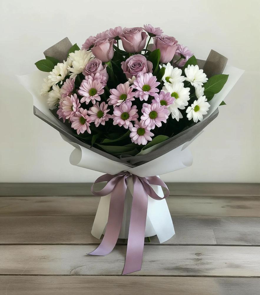 Букет цветов из: Хризантемы и Розы в ЗАТО Сибирском
