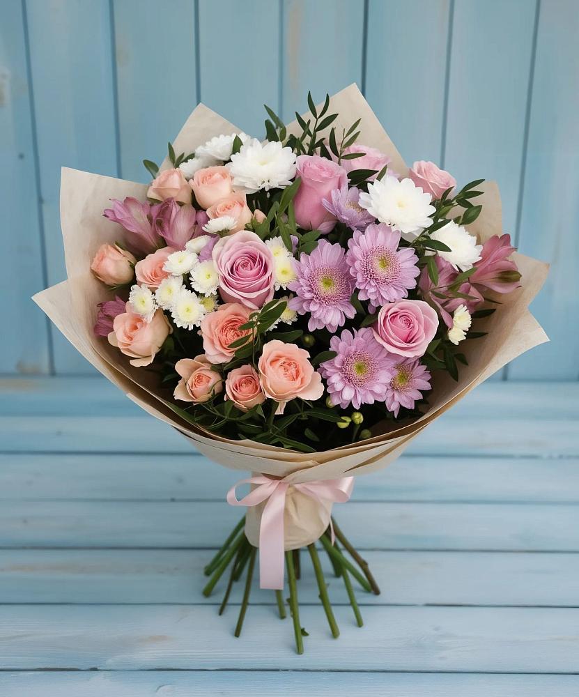 Букет цветов из: Хризантемы, Розы и Альстромерии в ЗАТО Сибирском