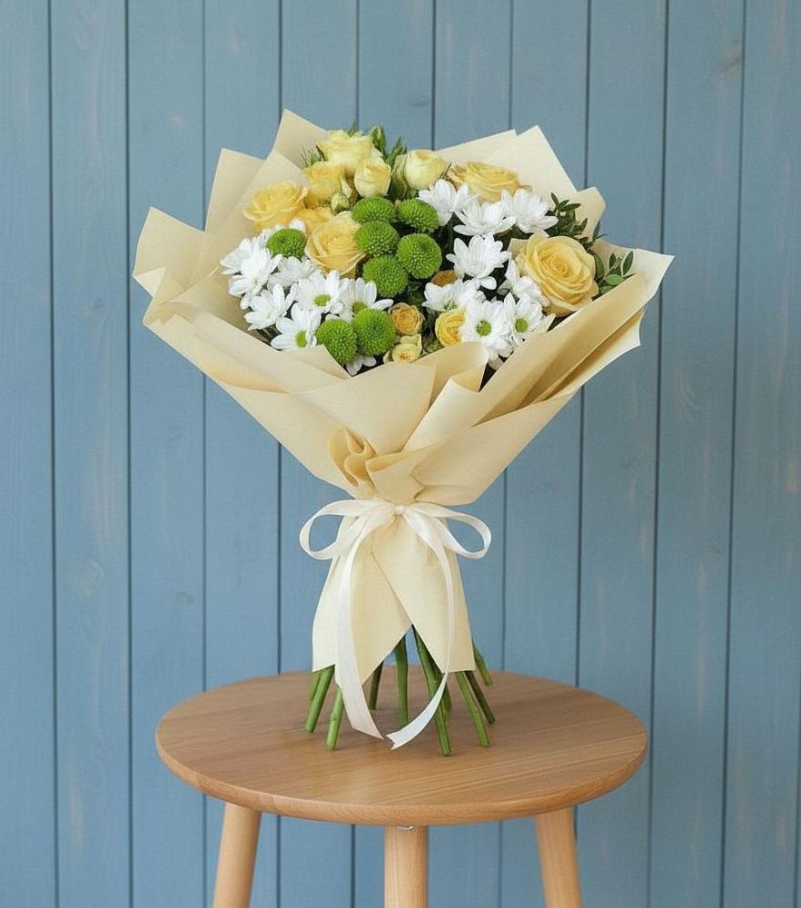 Букет цветов из: Хризантемы и Розы в ЗАТО Сибирском