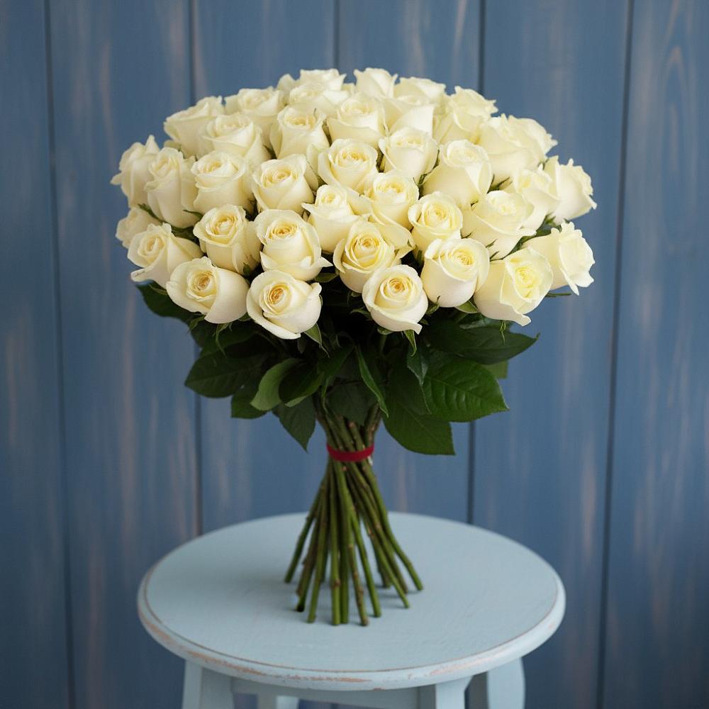 Букет 51 Белая роза Эдлесс Лав в ЗАТО Сибирском