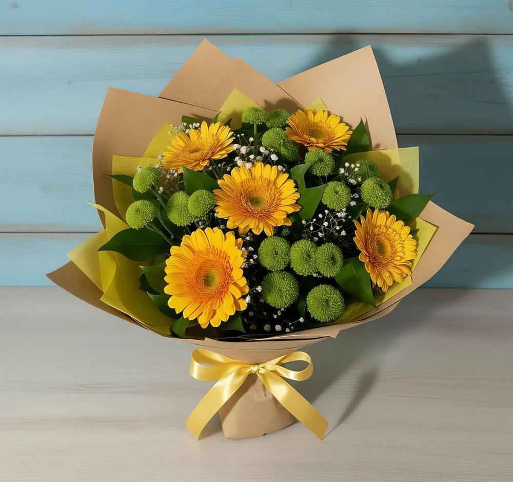 Букет цветов из: Герберы и Хризантемы в ЗАТО Сибирском