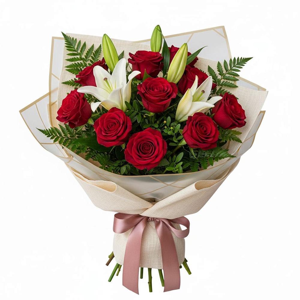 Букет цветов из: Лилии и Розы в ЗАТО Сибирском