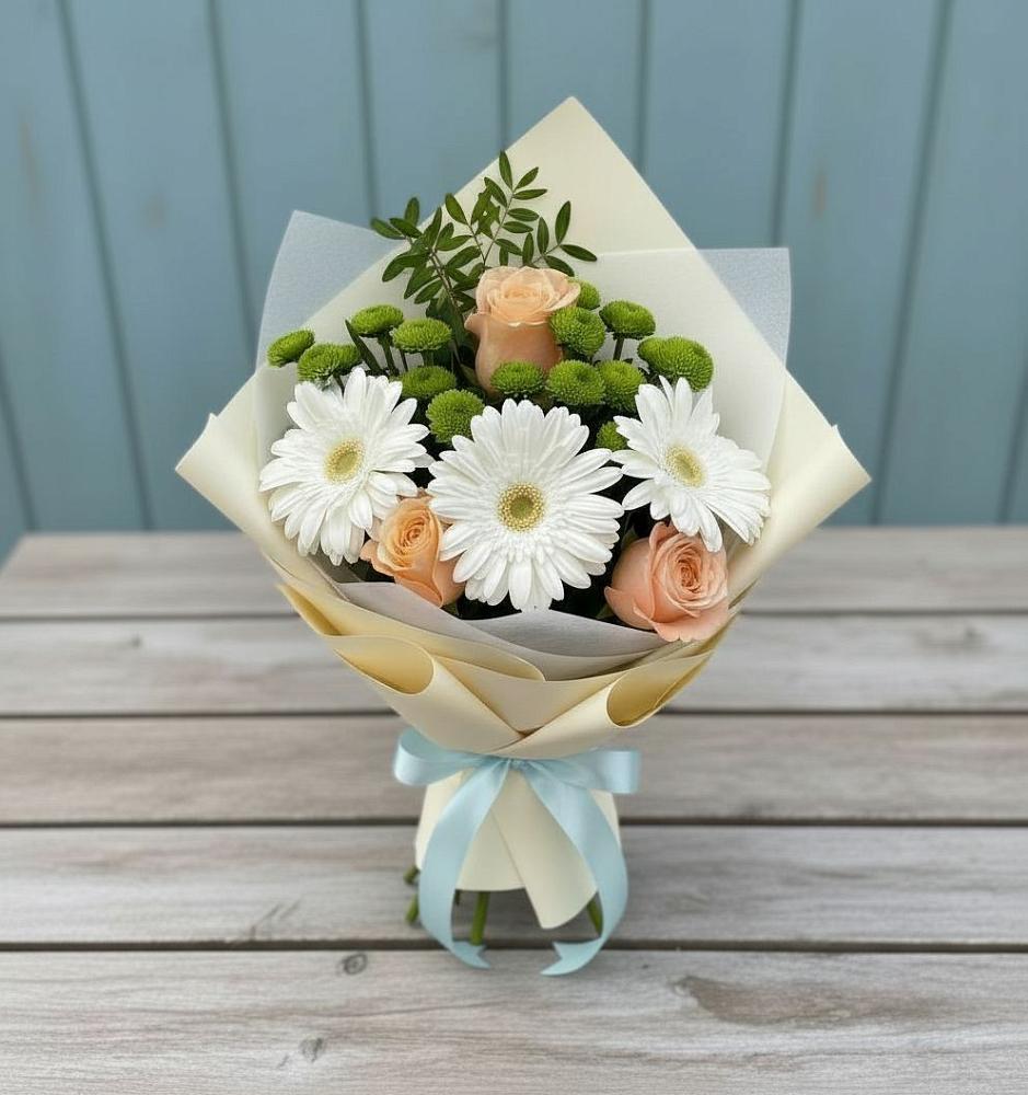 Букет цветов из: Герберы, Розы и Хризантемы в ЗАТО Сибирском