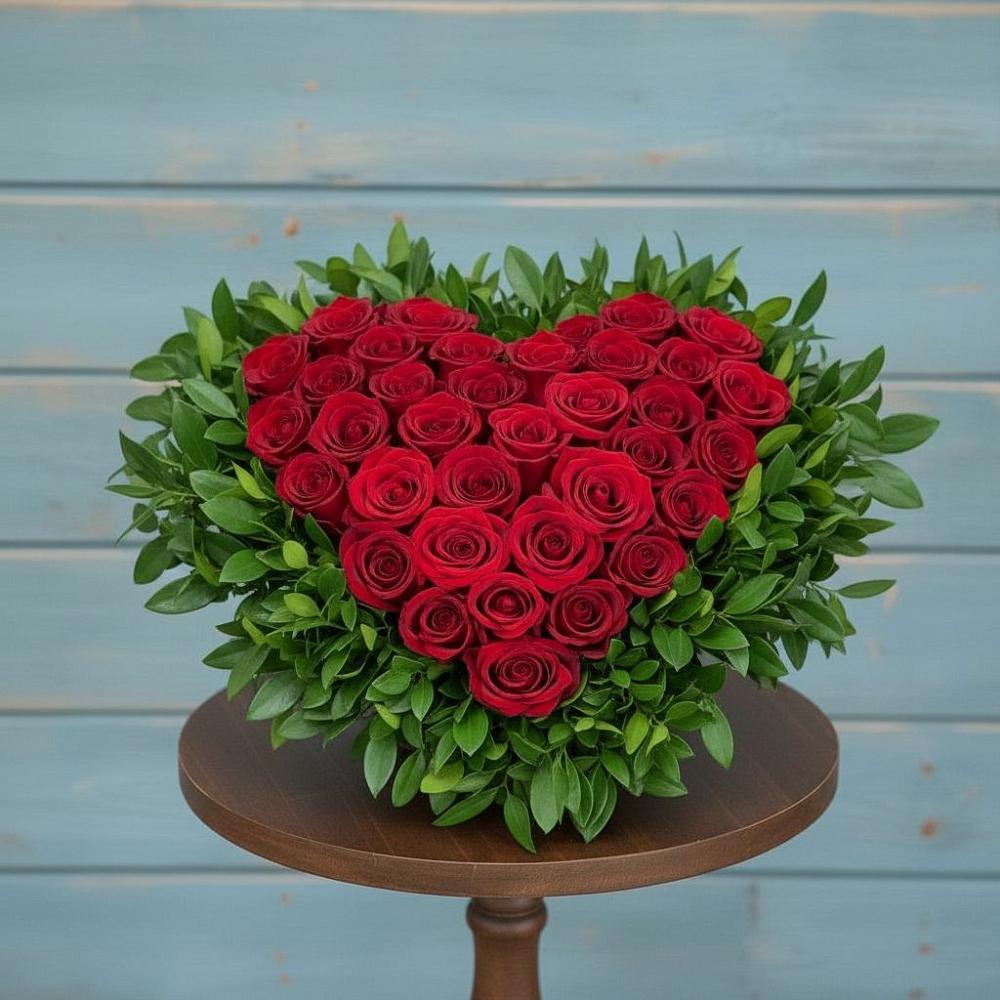 Цветочная композиция из Розы в виде сердца в ЗАТО Сибирском