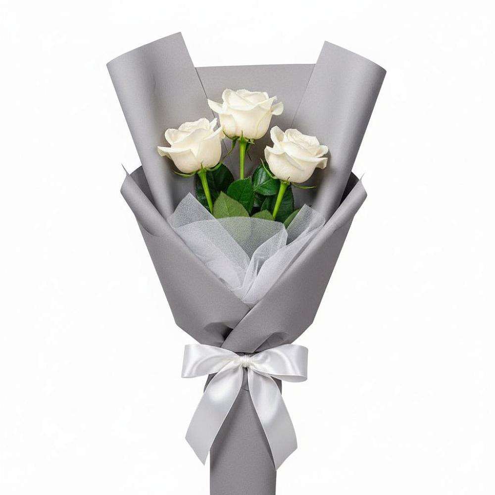 Букет 3 белые розы в ЗАТО Сибирском