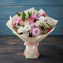 Букет цветов из:  Хризантемы, Альстромерии и Розы в ЗАТО Сибирском