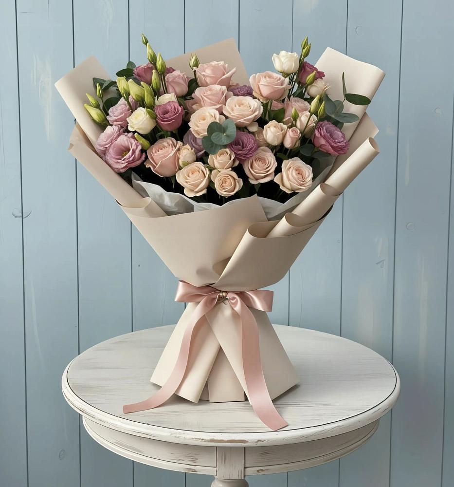 Букет цветов из: Розы и Лизиантусы в ЗАТО Сибирском