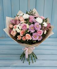 Букет цветов из:  Хризантемы, Розы и Альстромерии в ЗАТО Сибирском