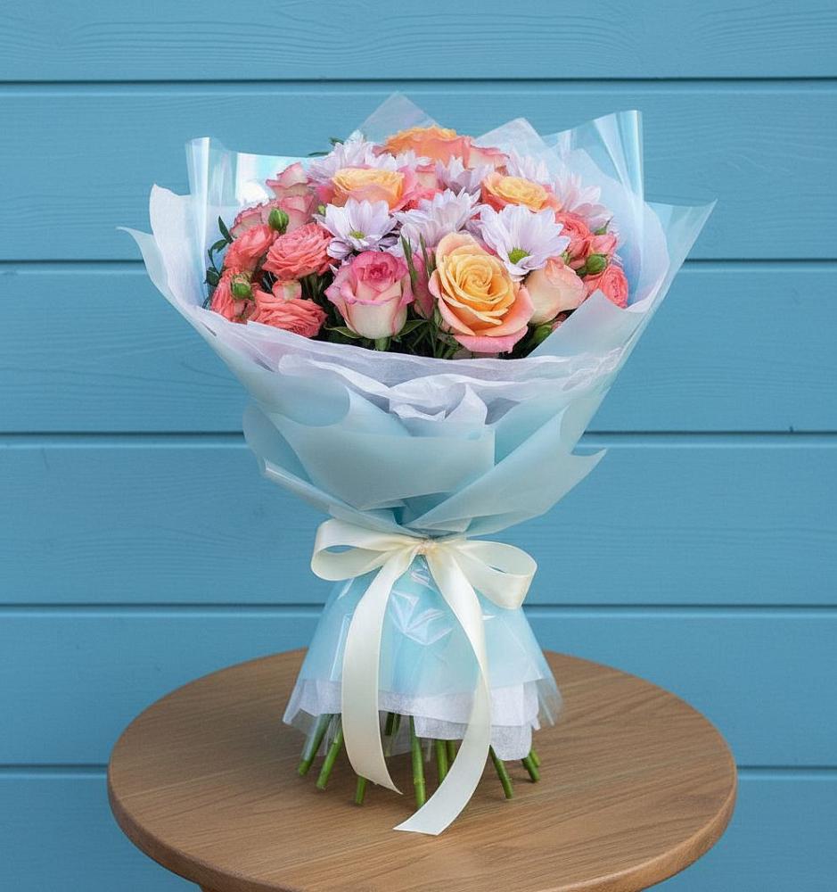 Букет цветов из: Хризантемы и Розы в ЗАТО Сибирском